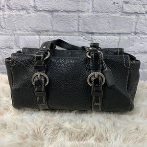 Coach Chelsea Black Pebbled Leather Satchel Shoulder Bag Silver Hardware
